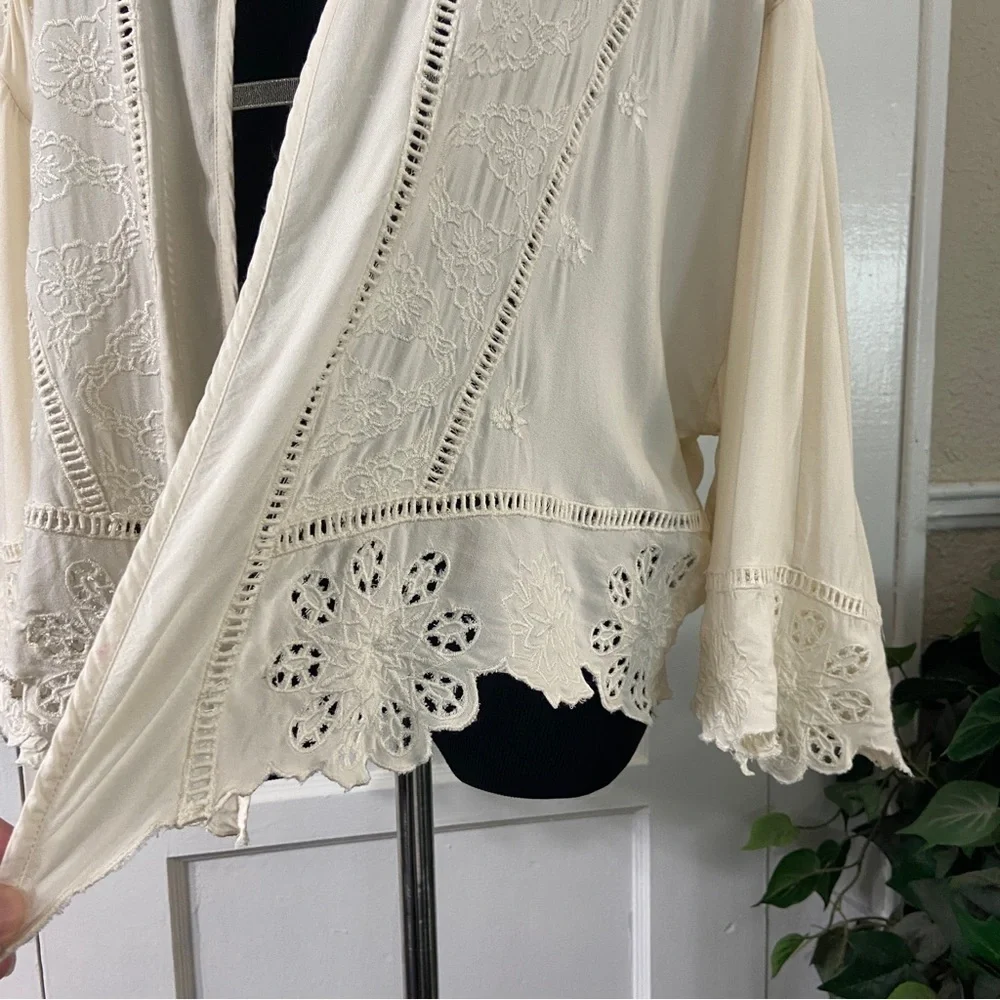 Sundance Eyelet One Button Closure 3/4 Wide Sleeve Cardigan - Picture 7 of 14